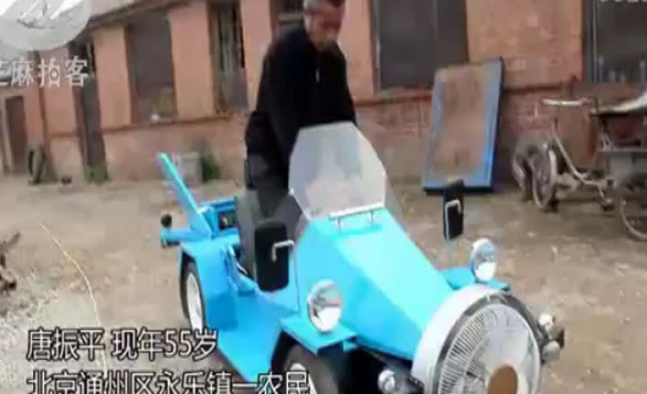 Chinese farmer builds amazing solar- and wind-powered car